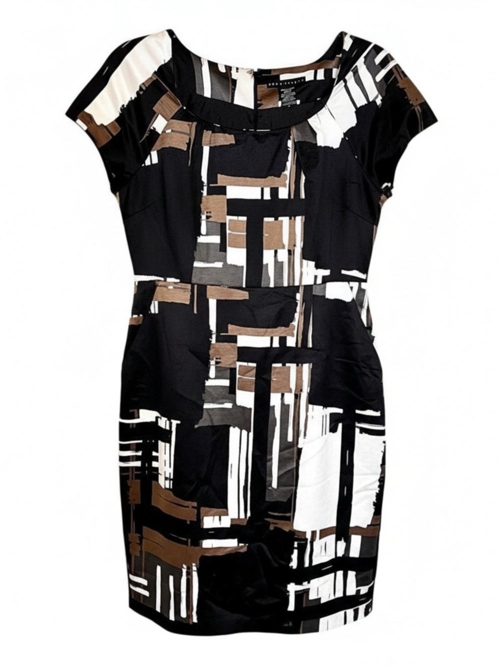 Apostrophe Color Block Dress Sz 12 Short Sleeves Knee Length Lined Side Pockets